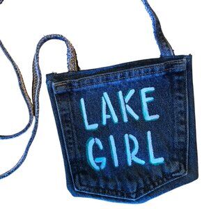 Handmade Crossbody Bag: Lake Girl Theme Cell Phone Holder, Recycled Denim Purse
